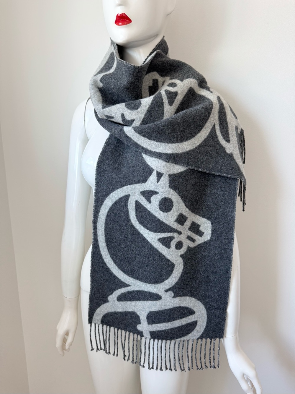 Hermes cashmere grey Boucles et Camails muffler scarf with box and full set - Picture 9 of 11